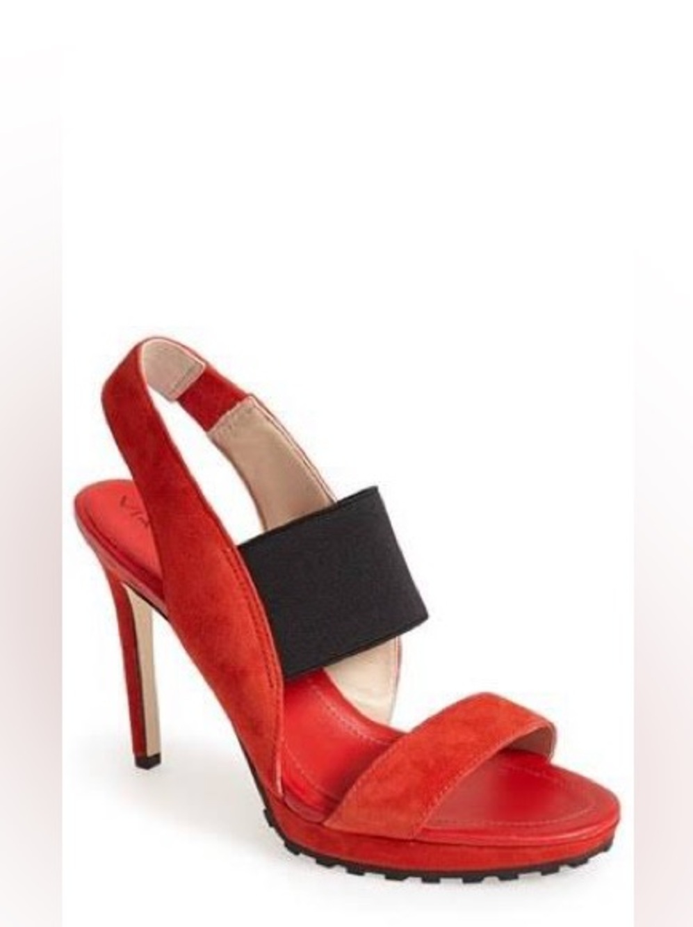Via Spiga Red Suede Slingback Heel with Black Elastic Strap - Size 11